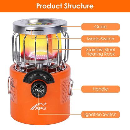 2-in-1 Portable Camping Stove & Tent Heater – 2000W, 3 Modes, 360° Radiant Heat