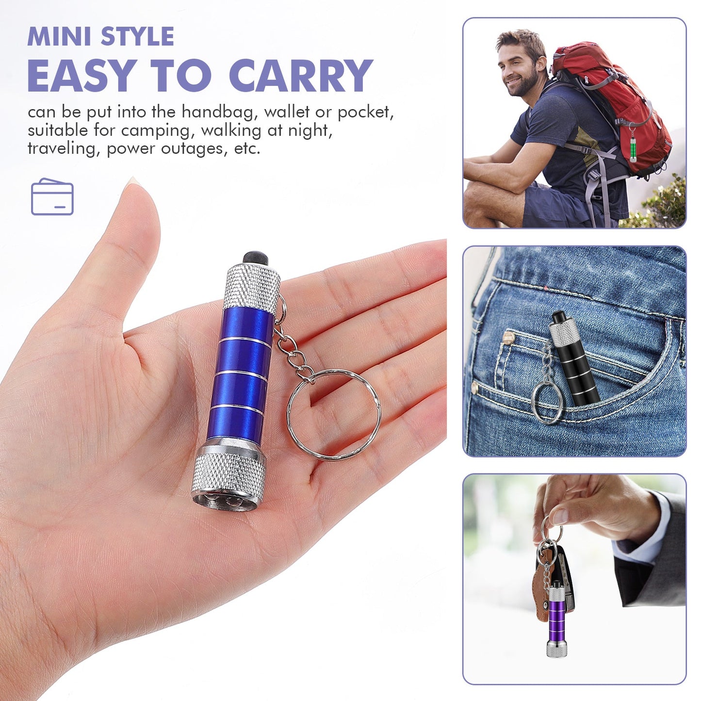 Mini LED Keychain Flashlight – Aluminum Alloy, 4 Colors