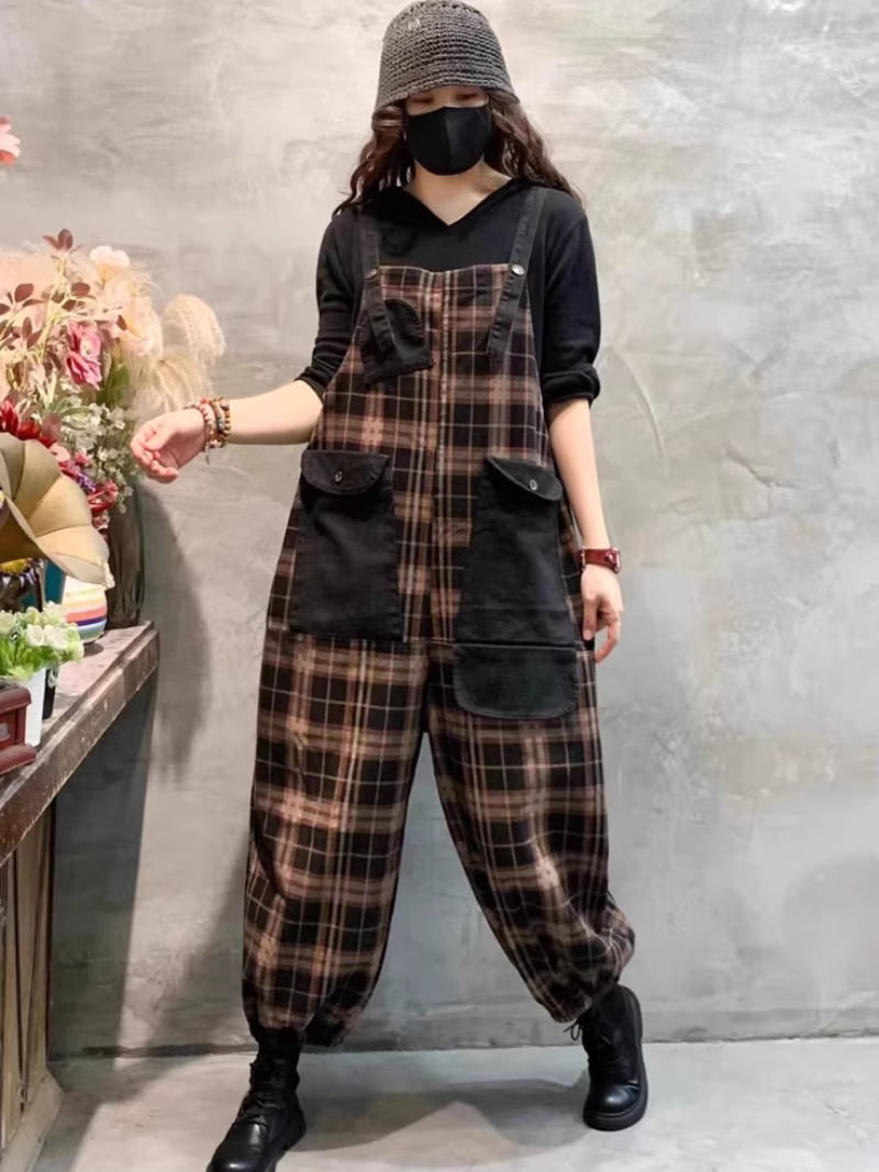 Trendy Women's Patchwork Artistic Loose Overalls | Eva Trends
