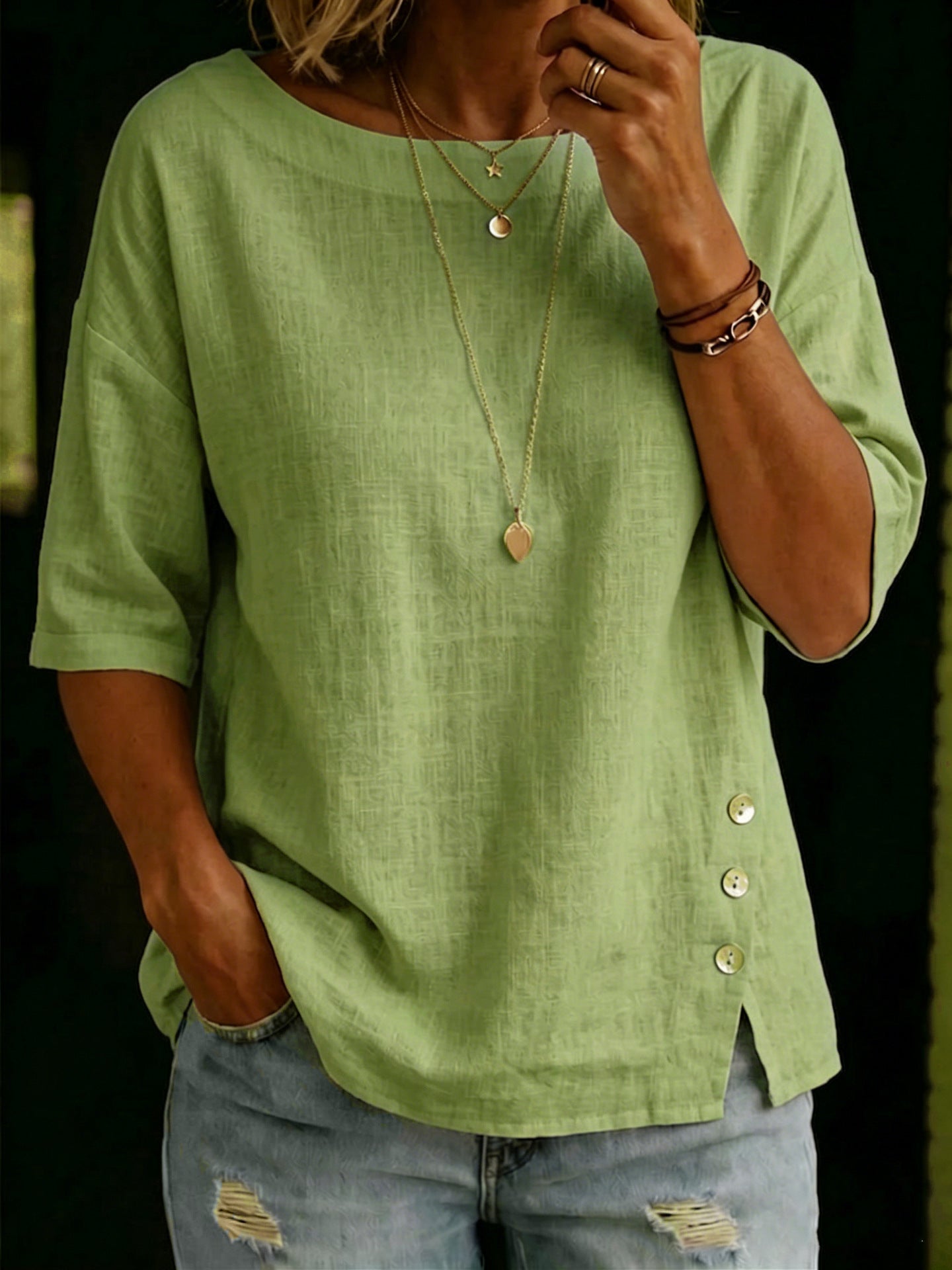 Women's Asymmetric Button Casual Top – Relaxed Everyday Blouse