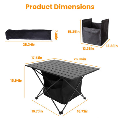 Roll-Up Aluminum Camping Table with Storage Basket & Carry Bag – M & L Sizes