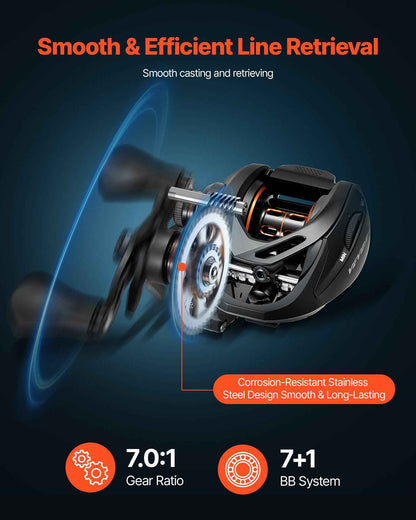 IM7 Carbon Fiber Baitcasting Rod & Reel Combo — 7 ft Bass Fishing