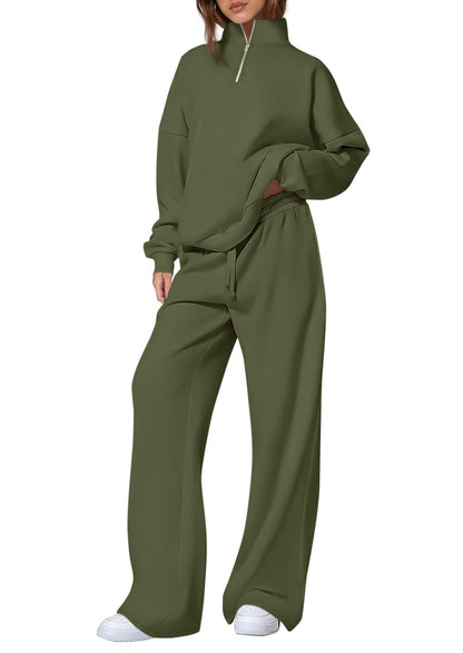 Women's Half-Zip Sweatshirt & Straight-Leg Pants Set – Matching Casual Loungewear