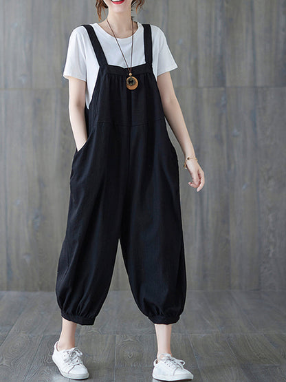 Cropped Hemp Overall Dungarees - Elastic Cuff Design