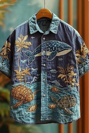 Men's Retro Animal Print Short-Sleeve Shirt