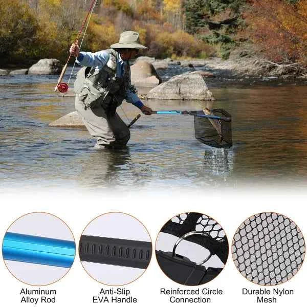Foldable Fishing Landing Net – Aluminum Alloy Rod, EVA Handle, Nano Coating Nylon Mesh