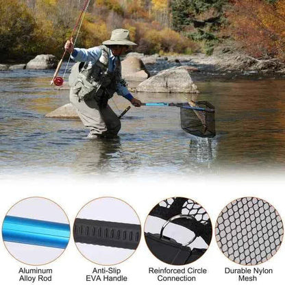 Foldable Fishing Landing Net – Aluminum Alloy Rod, EVA Handle, Nano Coating Nylon Mesh