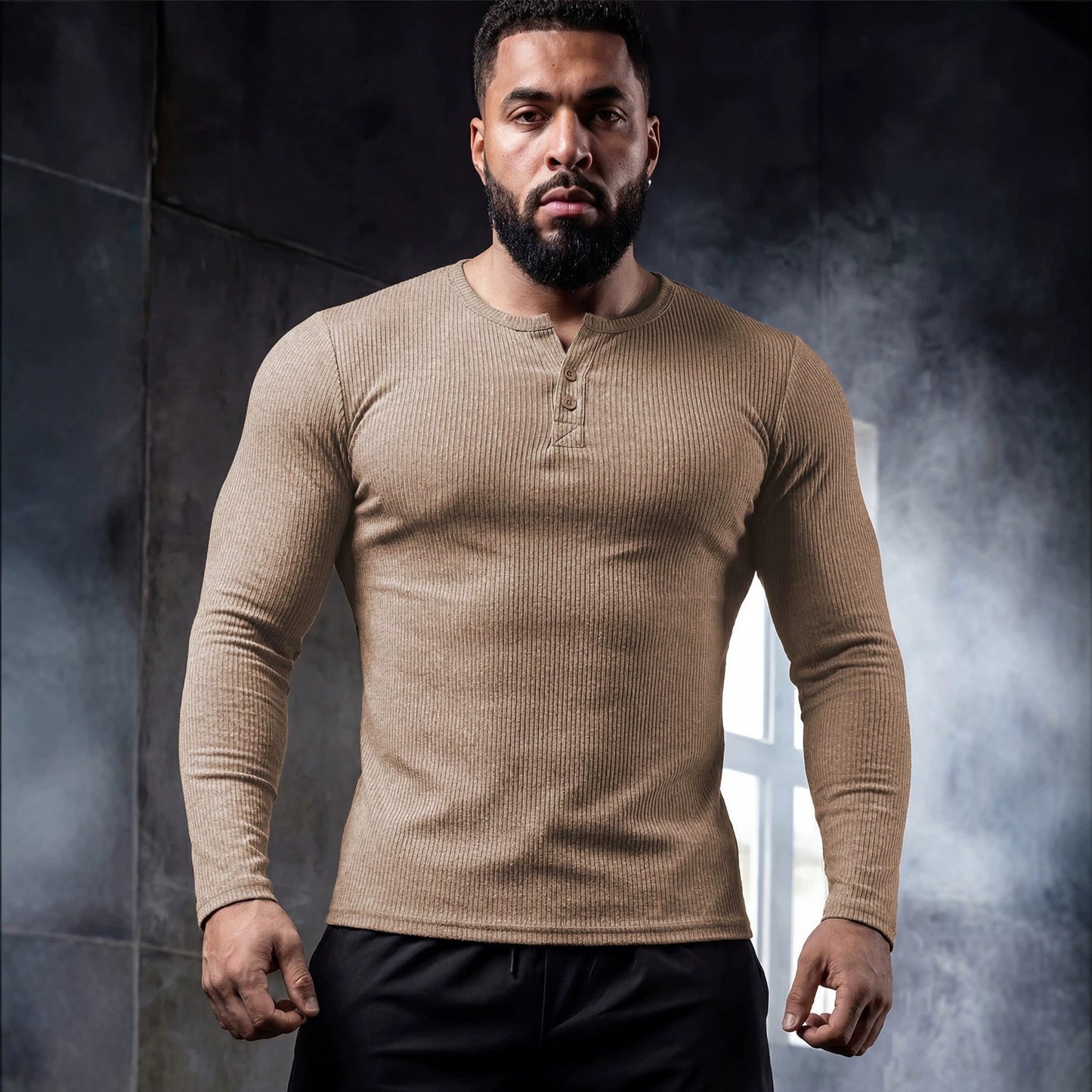 Men's Slim Fit Half-Button Long-Sleeve Sport Shirt