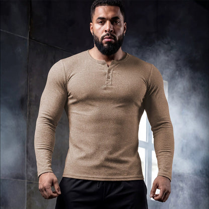 Men's Slim Fit Half-Button Long-Sleeve Sport Shirt