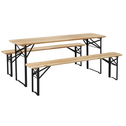 6 FT Folding Picnic Table & Bench Set | Solid Wood Outdoor Dining Table for Camping & Patio