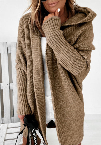 Women's Oversized Bat-Sleeve Hooded Cardigan Sweater – Cozy Casual Knit