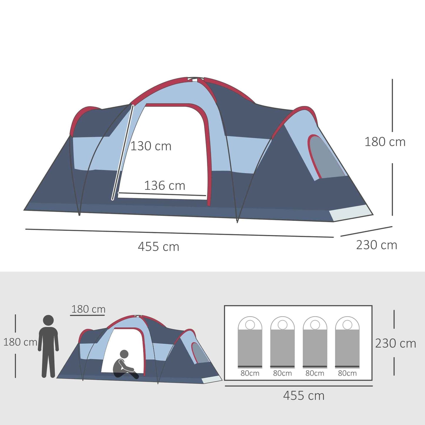5–6 Person Family Camping Tent – Double-Layer with Removable Rainfly, Mesh Top & Carry Bag | Grey