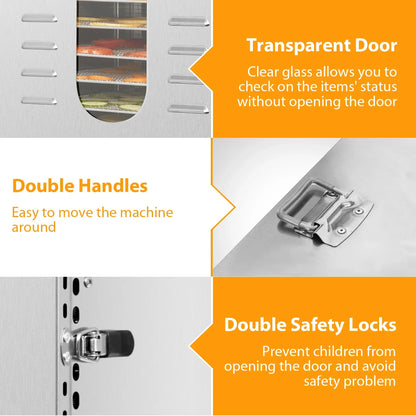 Commercial Grade Food Dehydrator Machine 110V 1500W Stainless Steel 20 Trays Capacity Touch Control LED Display 24H Timer Dryer