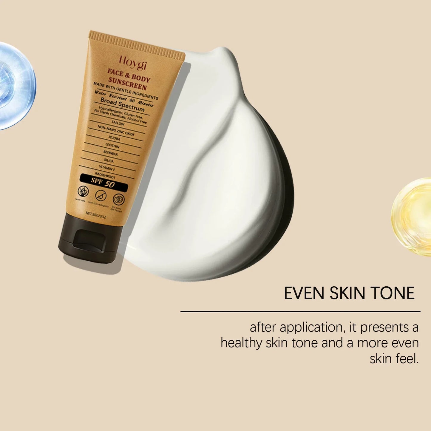 Hoygi 85g Beef Tallow Sunscreen Cream Spf50 Body Face Lasting Sun Protection Nourish Soothing Redness Refreshing Skin Sunscreen