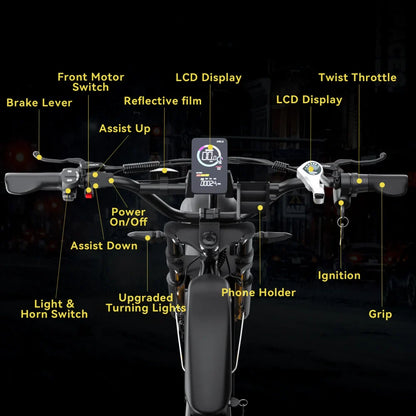 2000W Dual-Motor Electric Bike 52V 46AH Removable Battery Full Suspension Fat Tire Hydraulic Brake Adult Mountain Off-Road Ebike