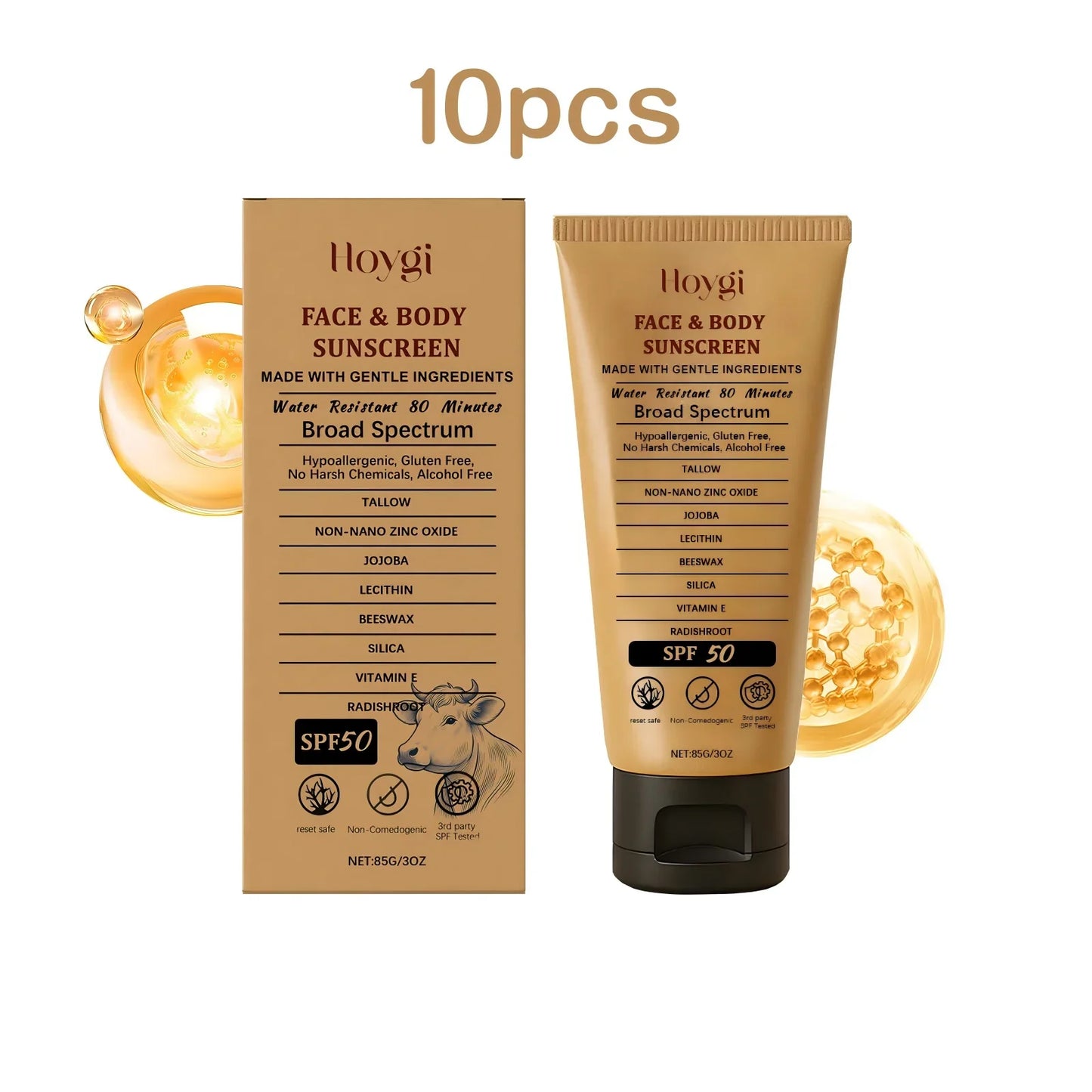 Hoygi 85g Beef Tallow Sunscreen Cream Spf50 Body Face Lasting Sun Protection Nourish Soothing Redness Refreshing Skin Sunscreen