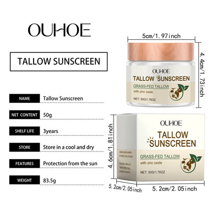 Ouhoe 50g Beef Tallow Sunscreen Uv Isolation Protect Oil Control Soothe Sunburn Moisturize Face Summer Refreshing Care Sunblock