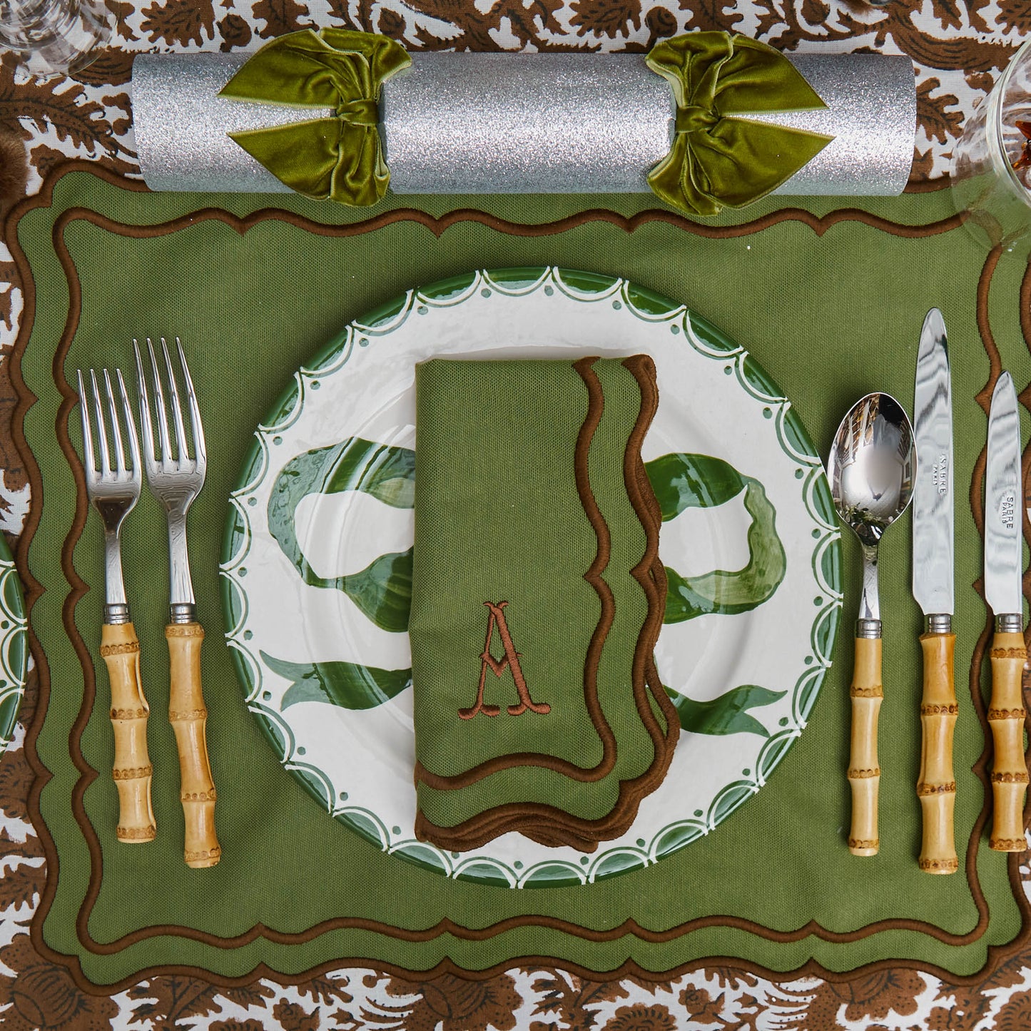 Green & Chocolate Katherine Napkins (Set of 4)