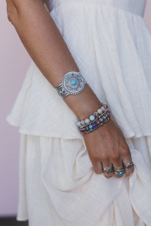 Desert Sunstone Stamped Cuff Bracelet - Turquoise - Pre Order
