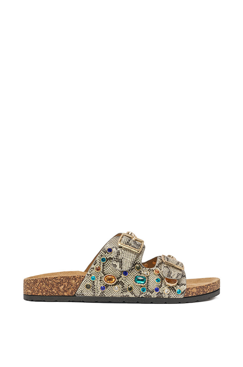 AKIRA BAYLEAVES SNAKE EMBELLISHED FLAT SLIP ON SANDAL