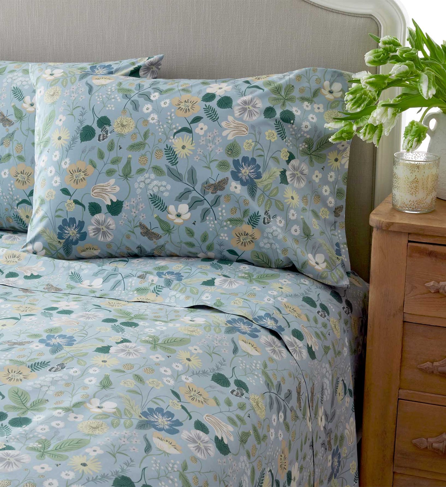 Percale Flat Sheet - Strawberry Fields Slate