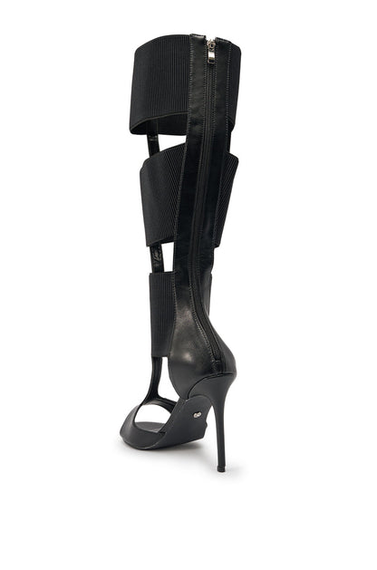 AKIRA GOLD BELLANTRA BLACK GLADIATOR STILETTO SANDAL
