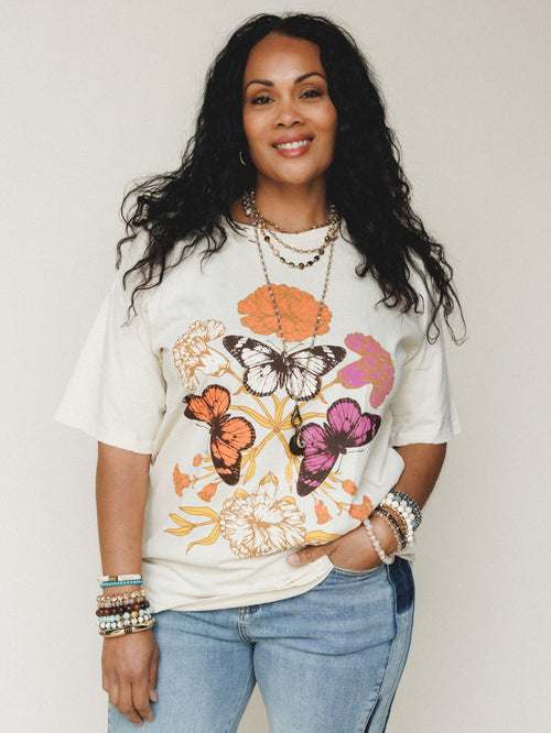 Butterfly Garden Graphic Tee - Cream - Pre Order