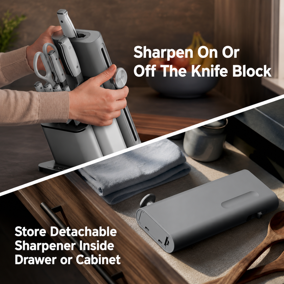 10‑Piece Knife Set with Removable Ceramic Sharpener