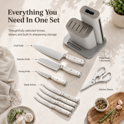 10‑Piece Knife Set with Removable Ceramic Sharpener