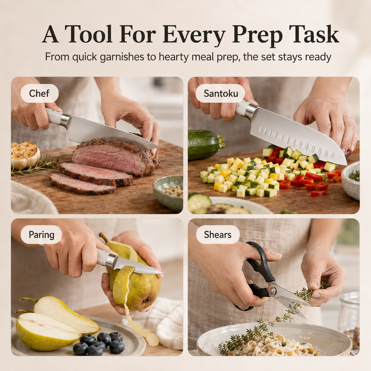 10‑Piece Knife Set with Removable Ceramic Sharpener