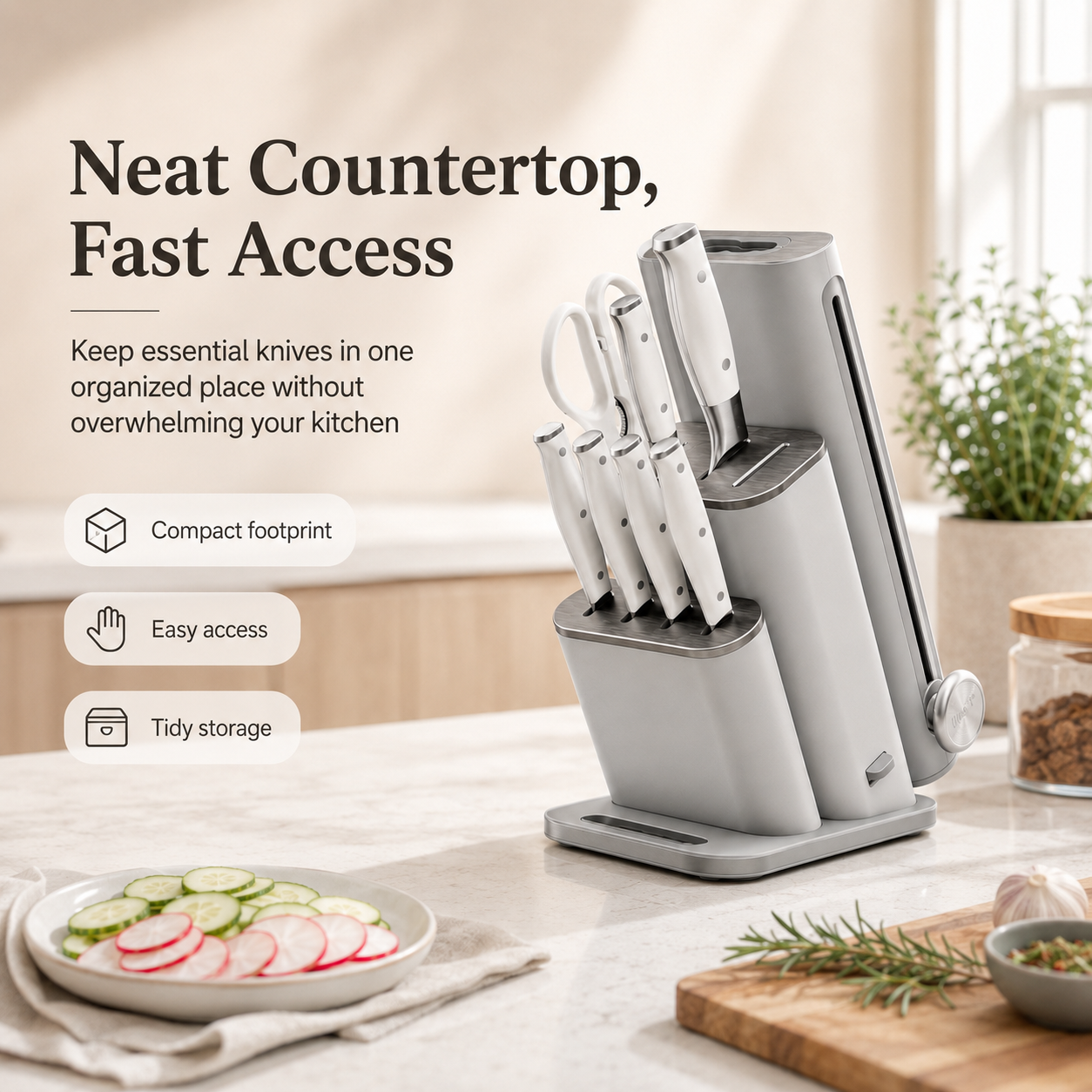 10‑Piece Knife Set with Removable Ceramic Sharpener
