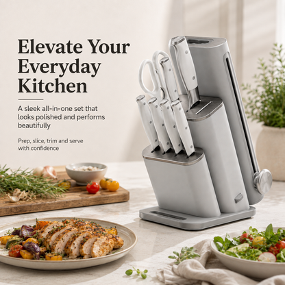 10‑Piece Knife Set with Removable Ceramic Sharpener