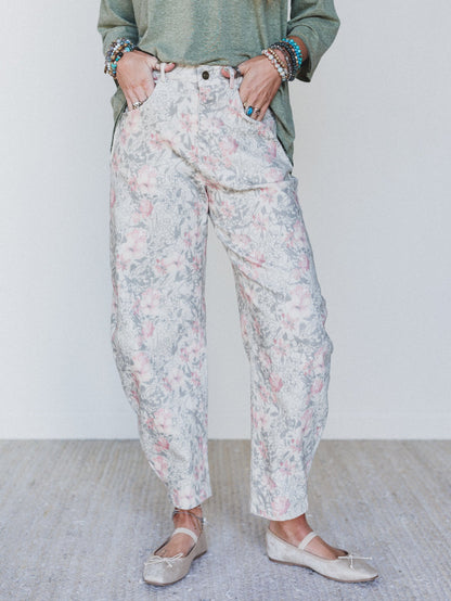 Antoinette Barrel Jeans - Khaki Floral - Pre Order