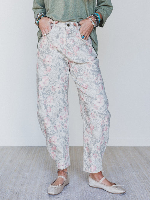 Antoinette Barrel Jeans - Khaki Floral - Pre Order