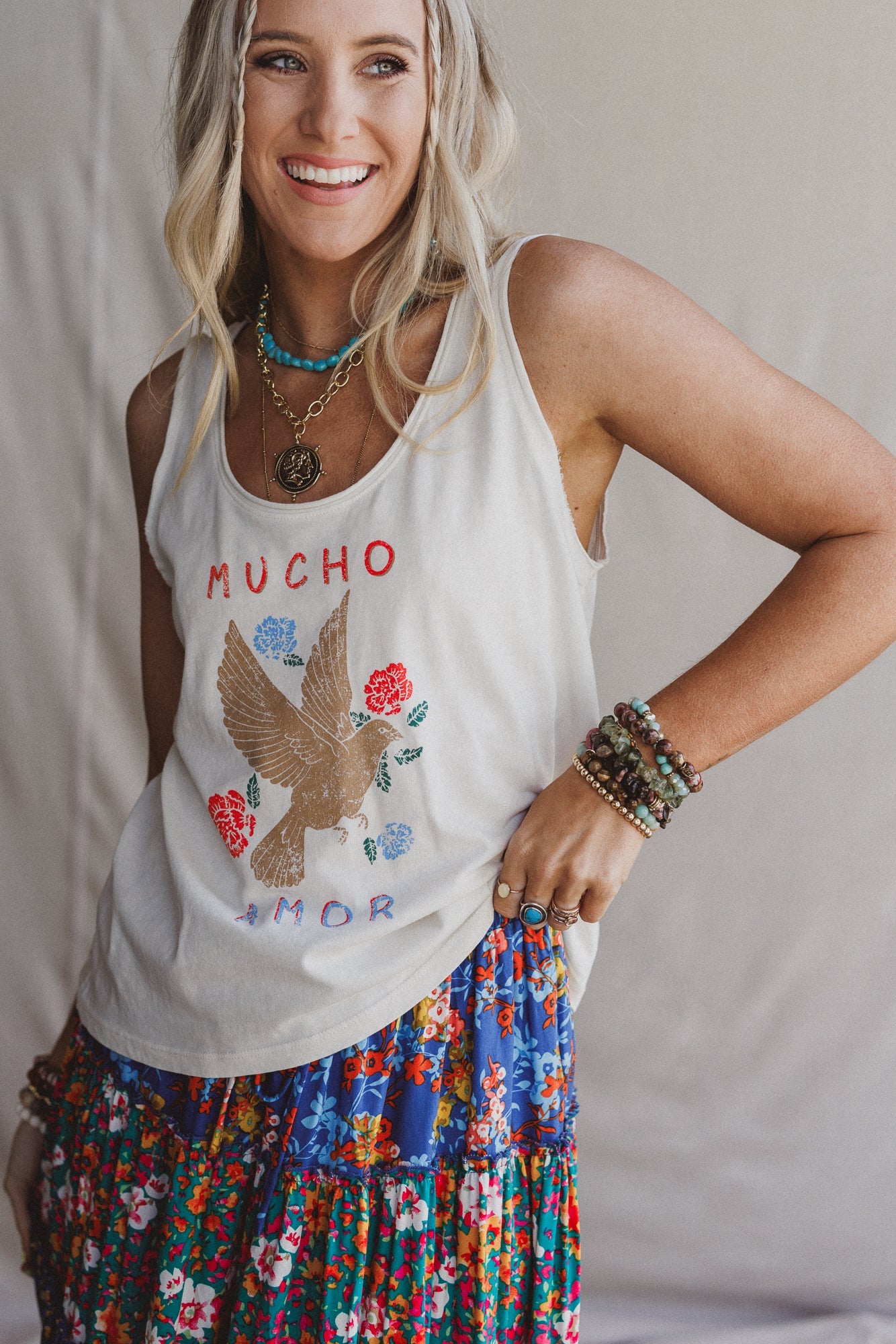 Doves Embrace Graphic Tank Top - White - Pre Order