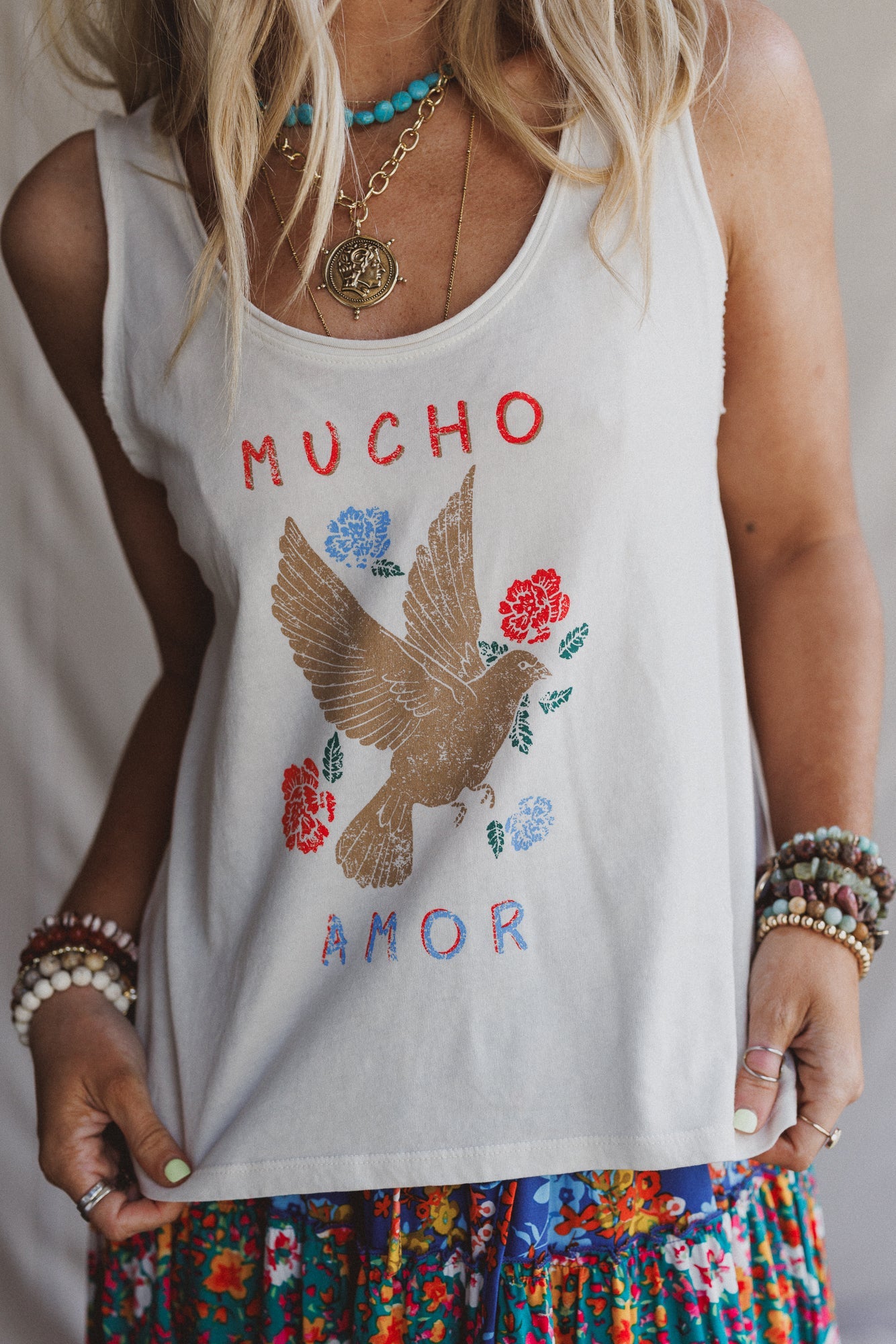 Doves Embrace Graphic Tank Top - White - Pre Order