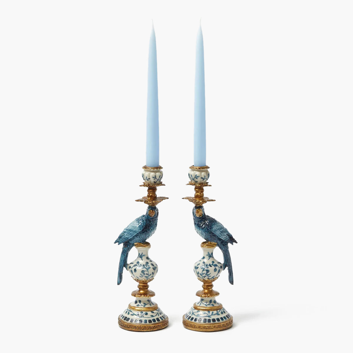 Blue Parrot Candle Holder Set