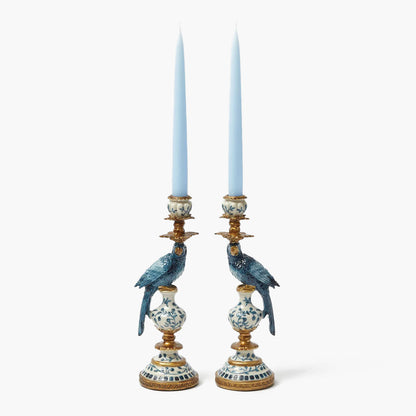 Blue Parrot Candle Holder Set