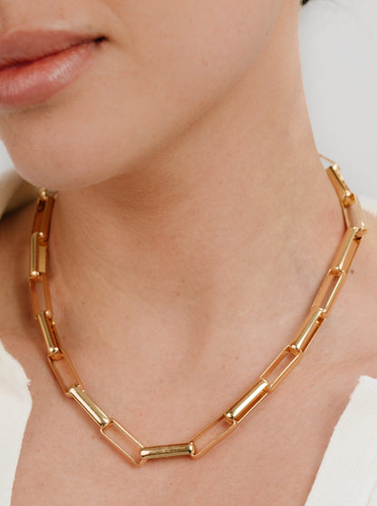 18k Gold Plated Rectangular Link Necklace