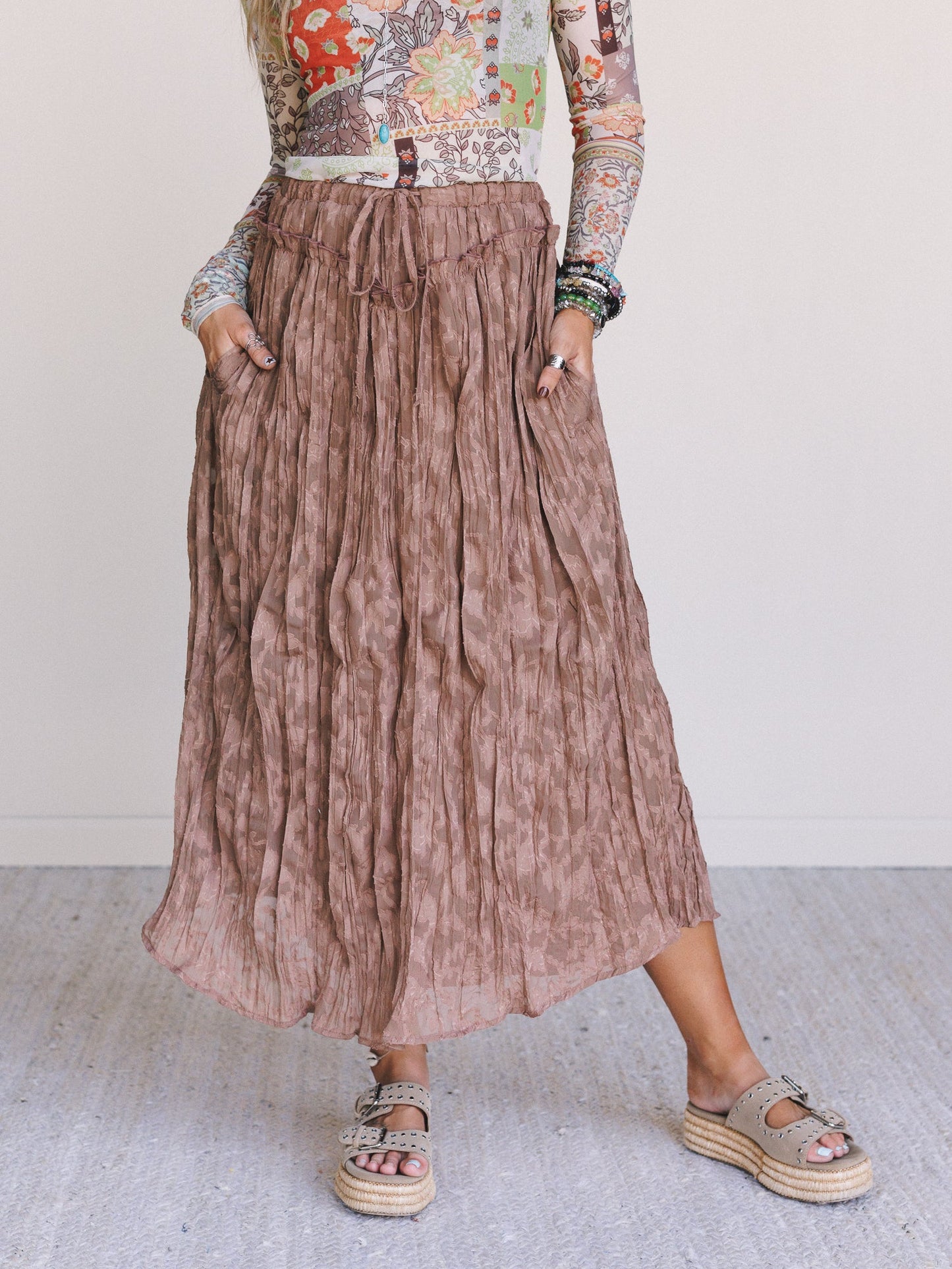 Coyote Bloom Floral Maxi Skirt - Brown - Pre Order