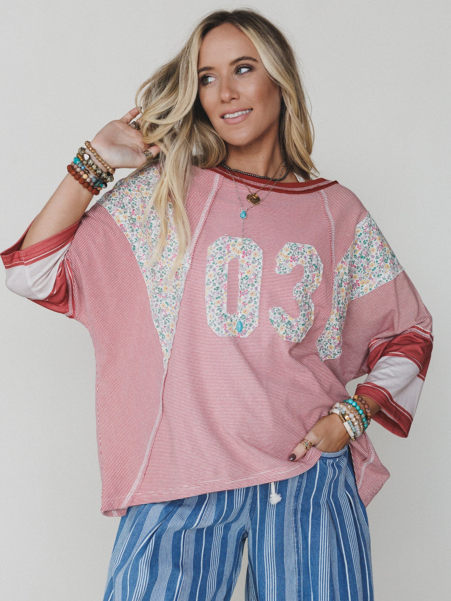 Britt Patchwork Top - Red Number - Pre Order
