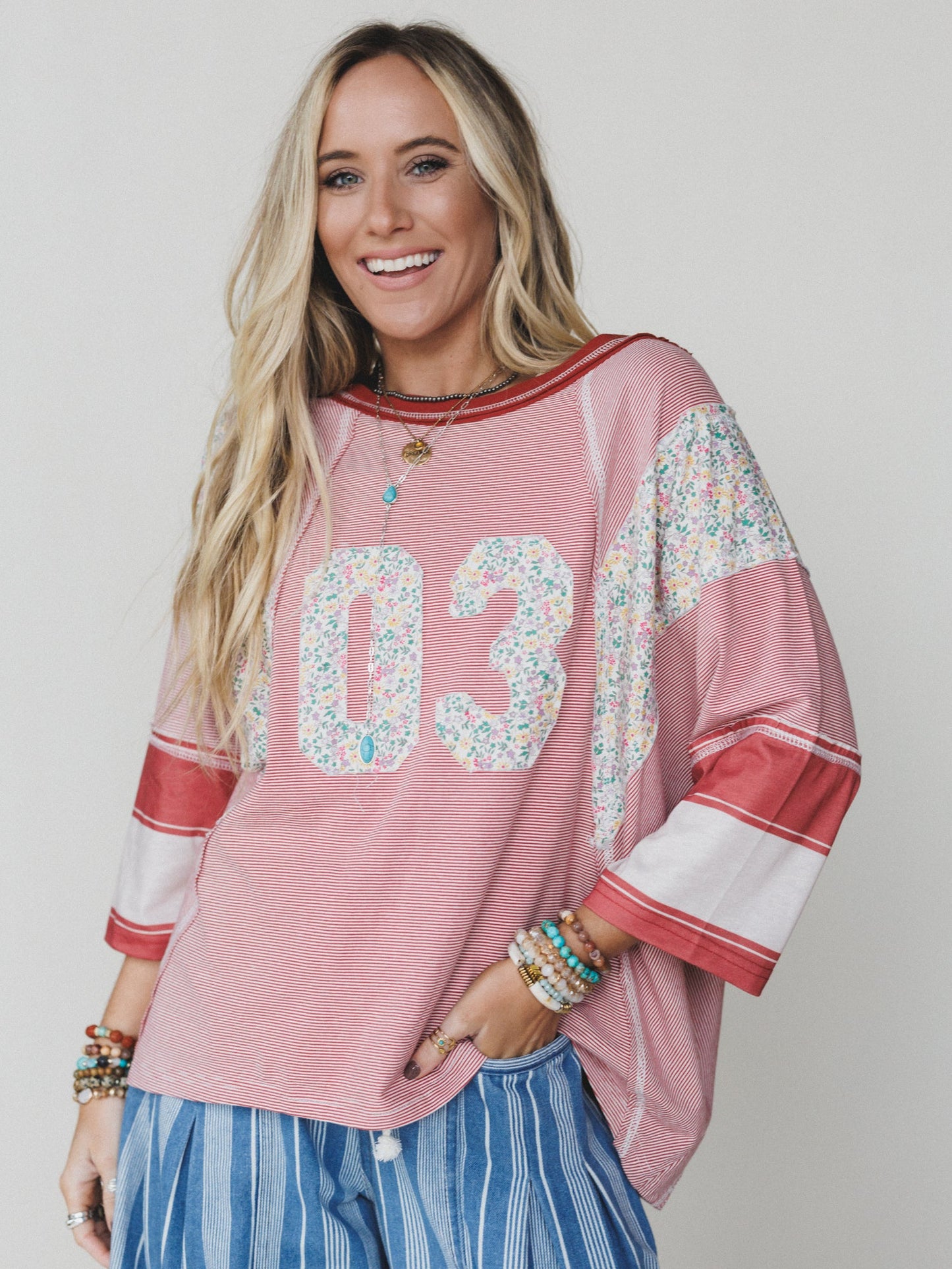 Britt Patchwork Top - Red Number - Pre Order