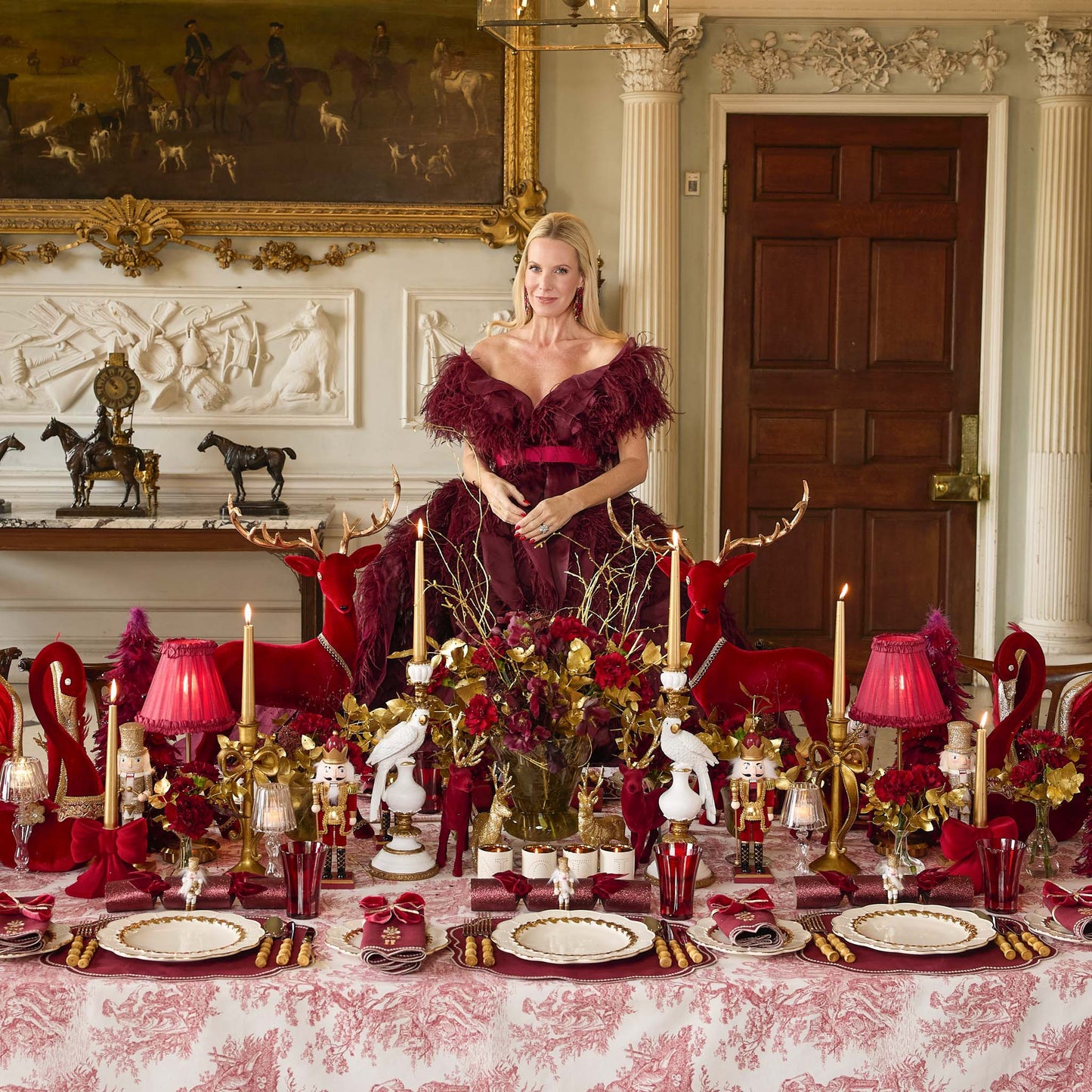 Burgundy Nutcracker Embroidered Linen Napkins (Set of 4)