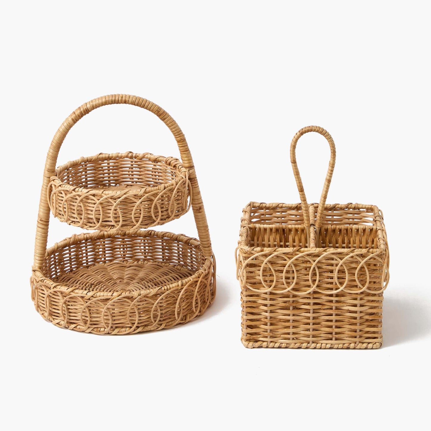 Small Rattan Two-Tiered Stand