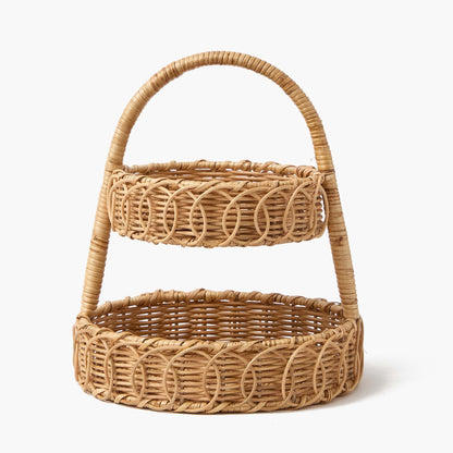 Small Rattan Two-Tiered Stand