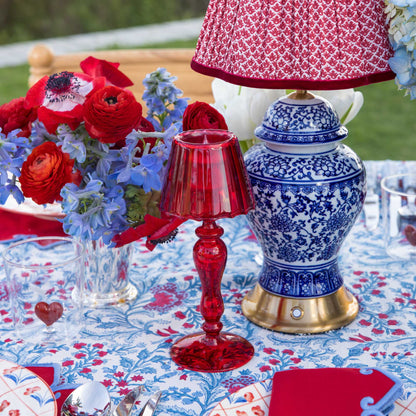 Red Glass Lantern Tea Light Holder (Pair) - 24 cm