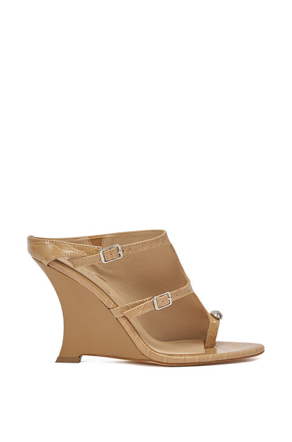 AKIRA GOLD GINO NUDE CROC WEDGE SANDAL