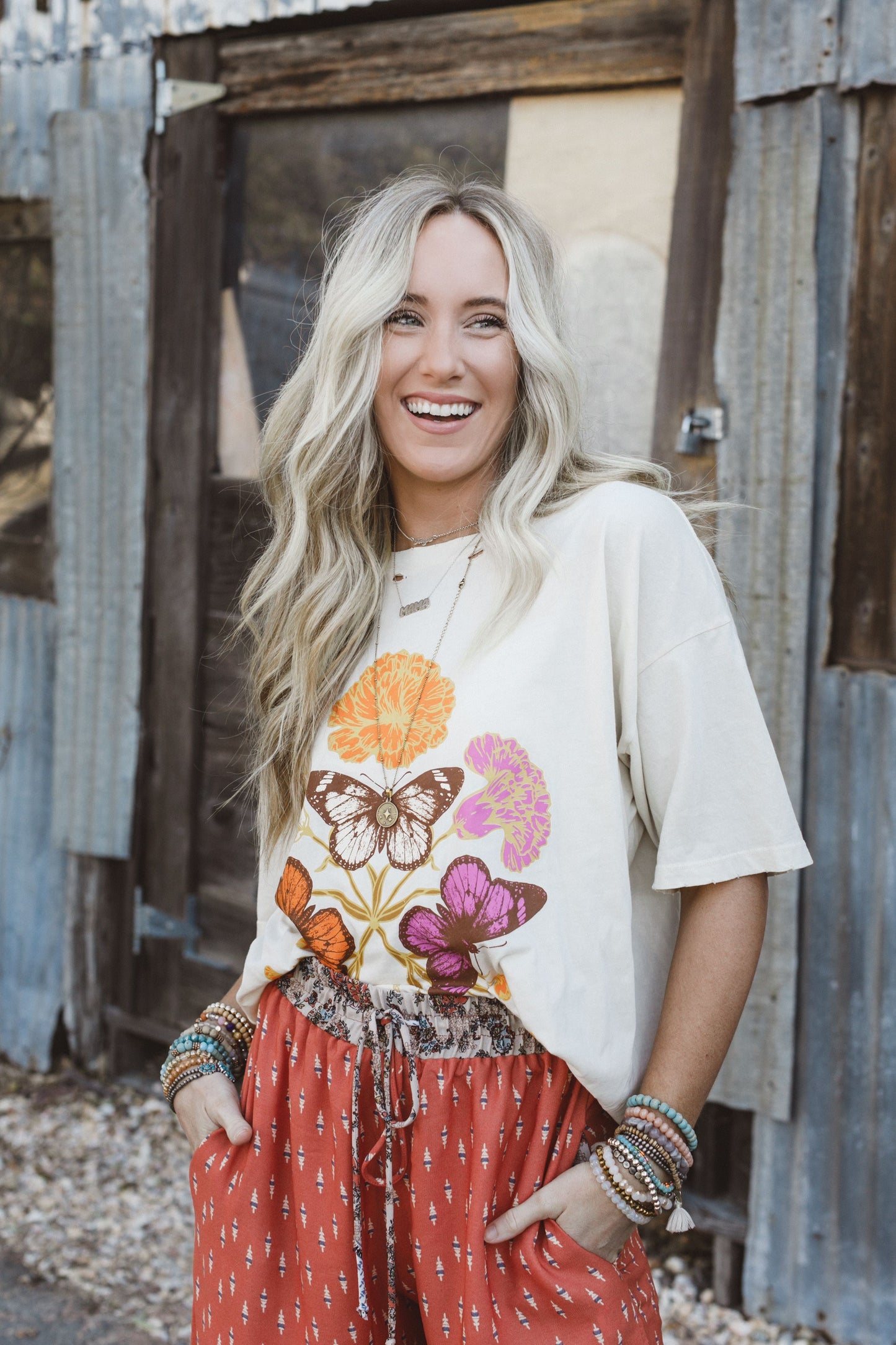 Butterfly Garden Graphic Tee - Cream - Pre Order