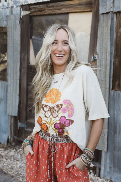 Butterfly Garden Graphic Tee - Cream - Pre Order
