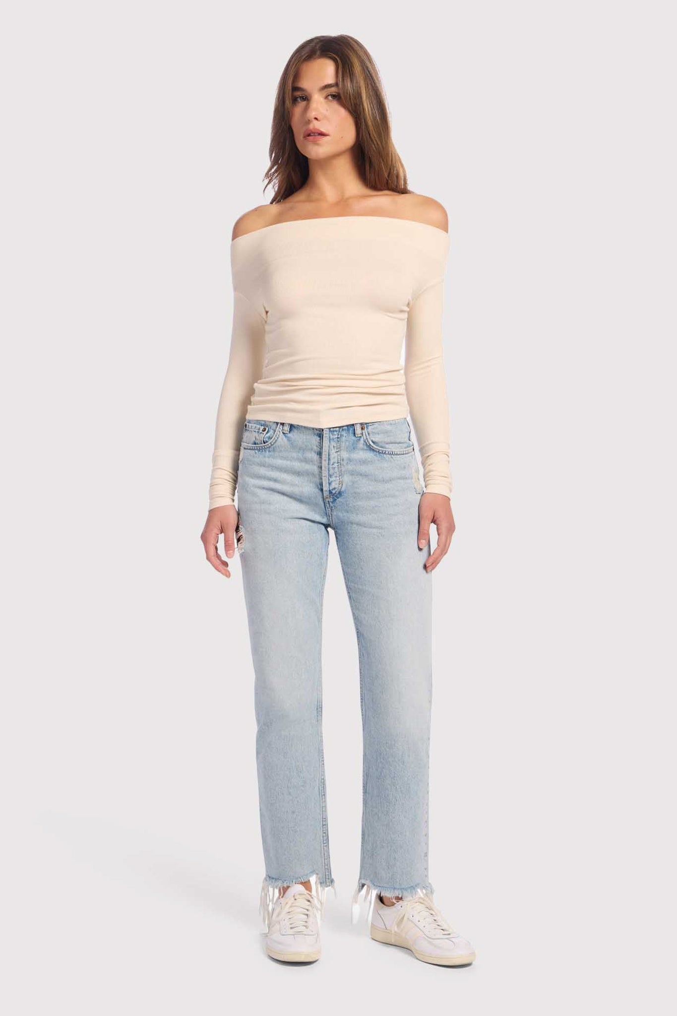 Slinky Rib Off-The-Shoulder Shirt | Bone
